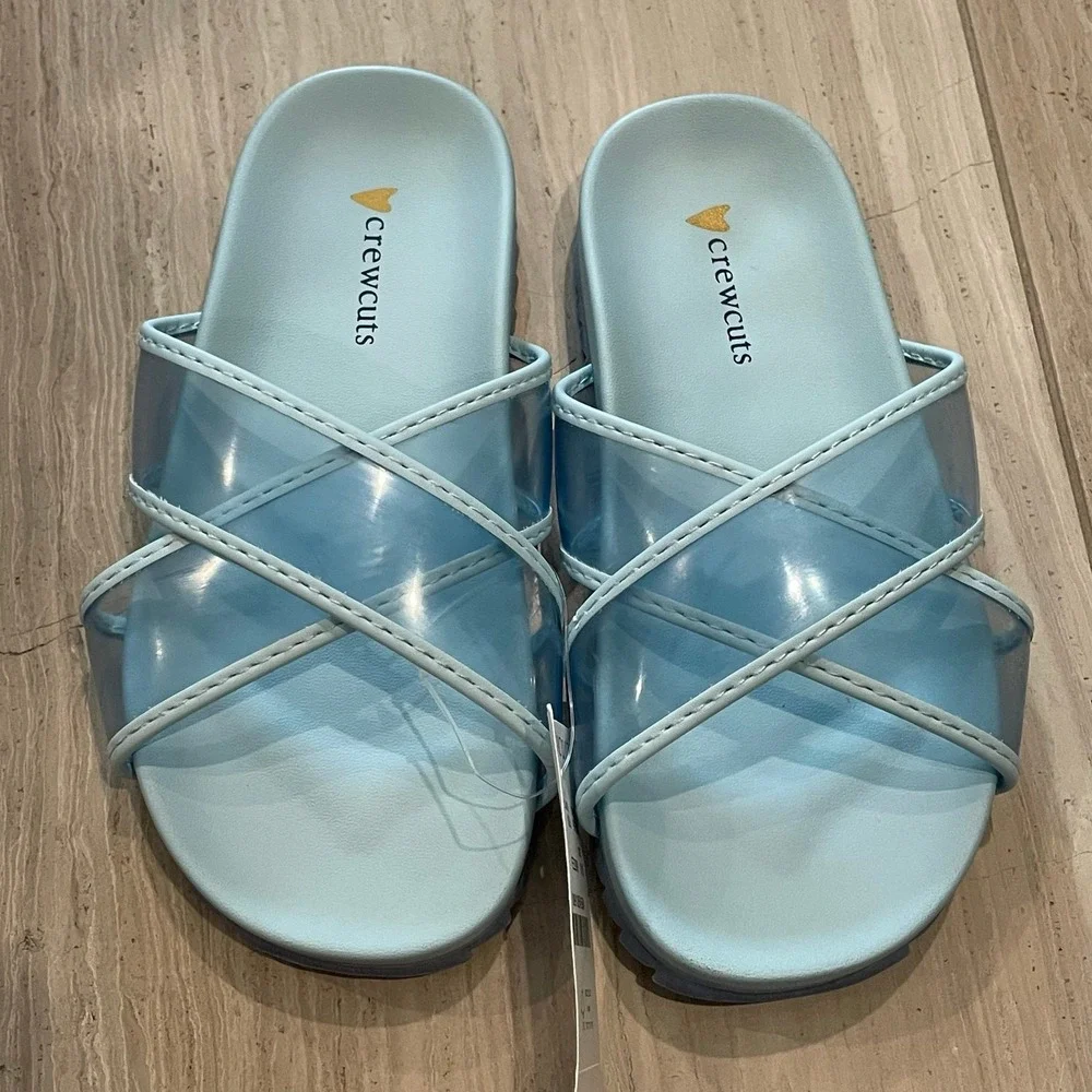 Crewcuts Girls Cross Strap Pool Slides Sandals Vacation Blue Jelly Belly K10
